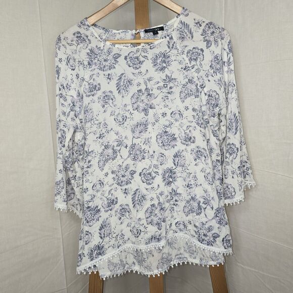 Blue & White Floral Papermoon Blouse Women’s Small - Picture 1 of 3